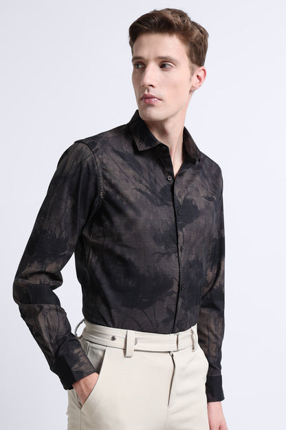 Premium Cotton-blend Digital Print Shirt Black Green