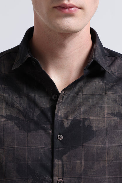 Premium Cotton-blend Digital Print Shirt Black Green