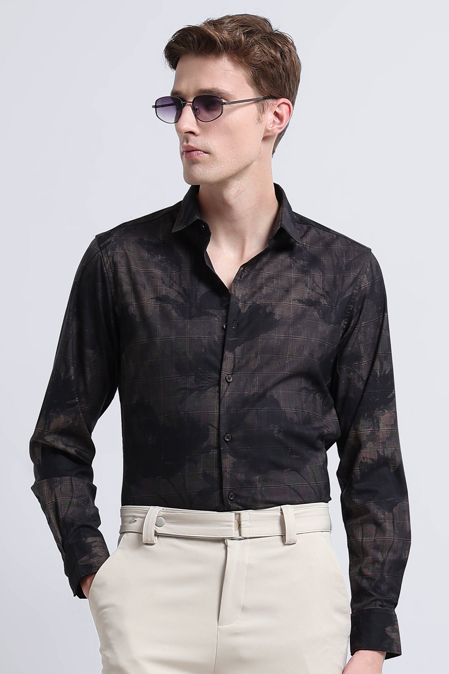Premium Cotton-blend Digital Print Shirt Black Green
