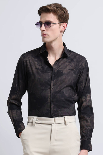 Premium Cotton-blend Digital Print Shirt Black Green