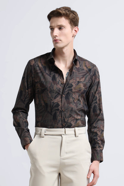 Premium Cotton-blend Digital Print Shirt Brown Red