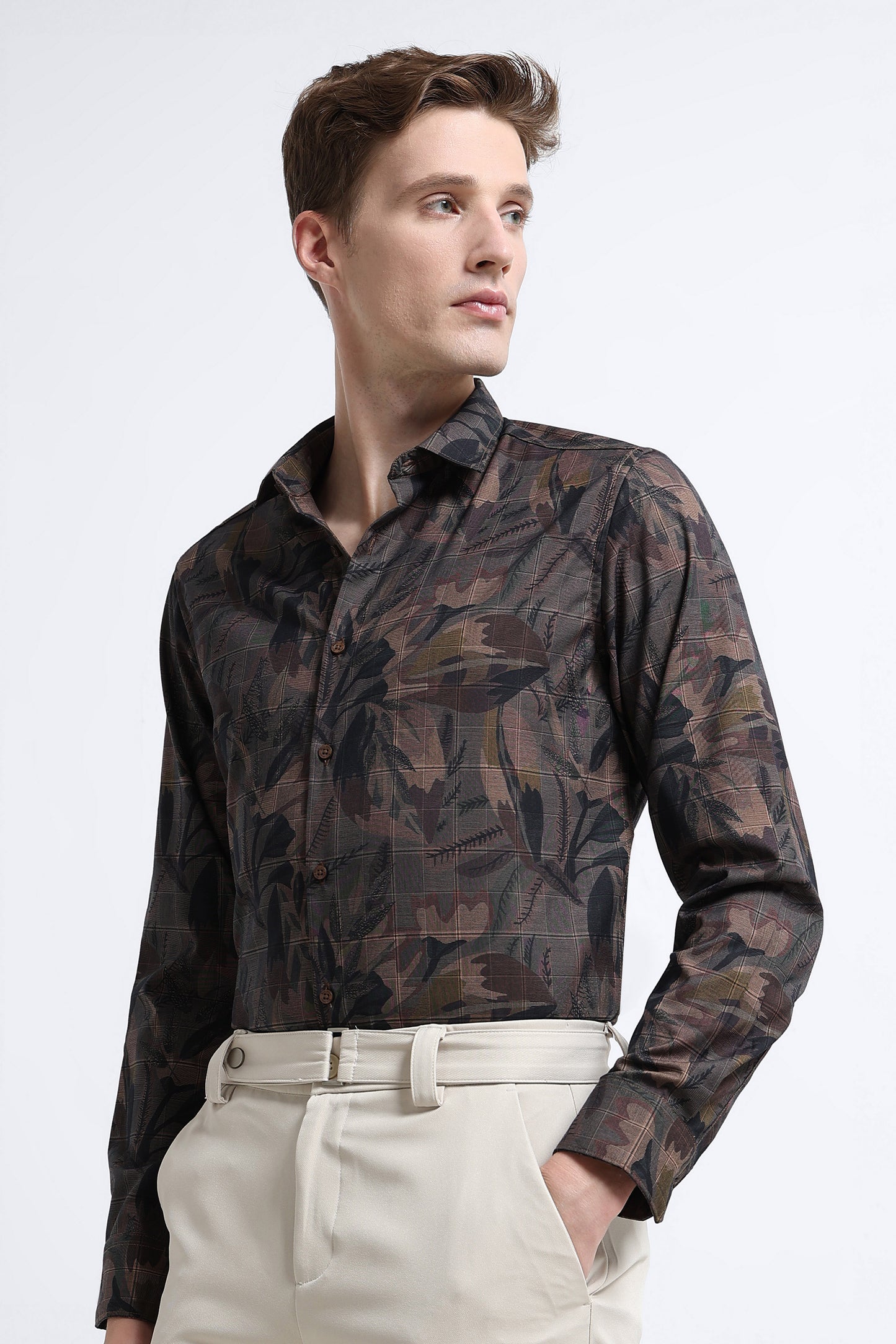 Premium Cotton-blend Digital Print Shirt Brown Red