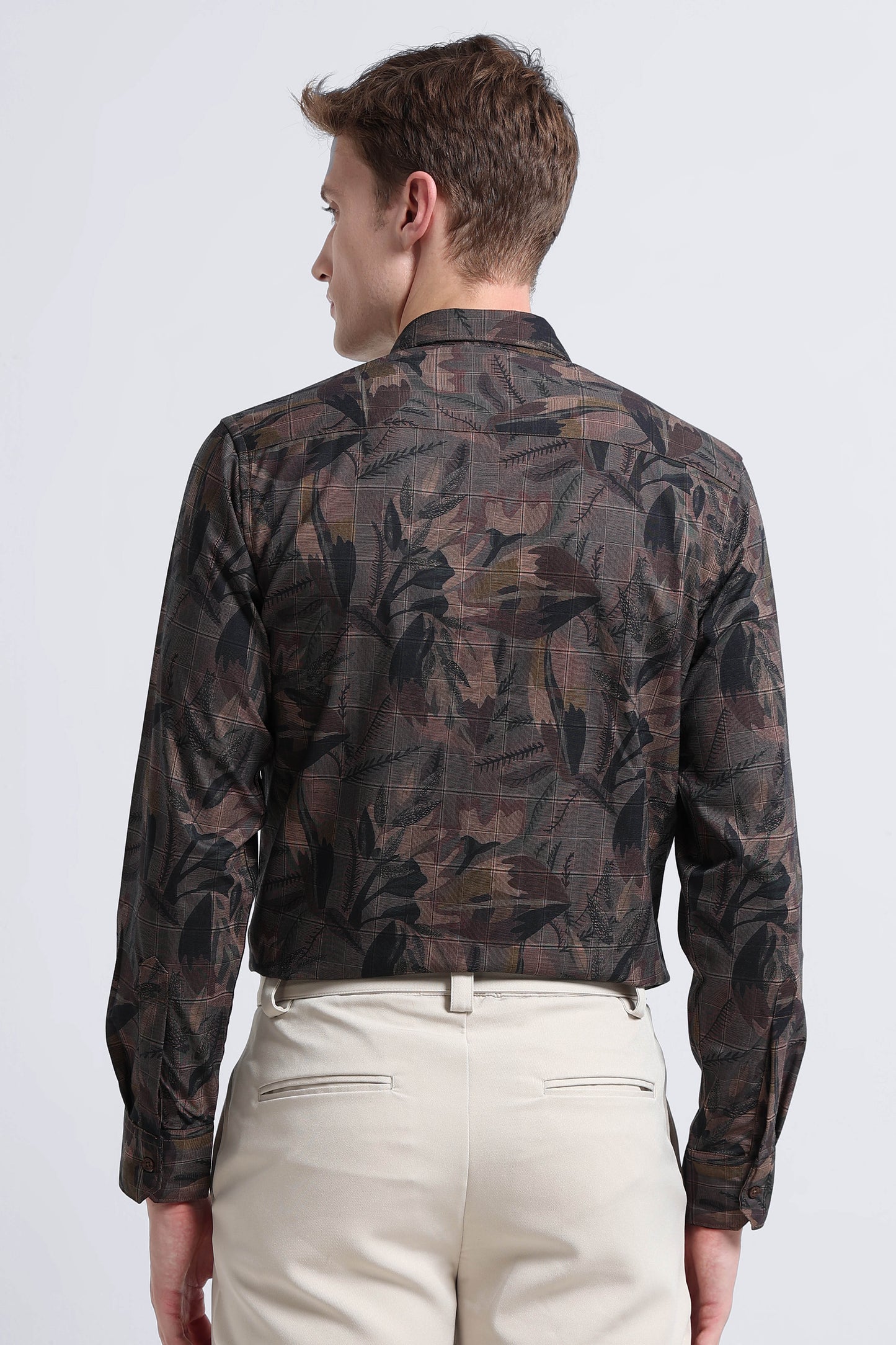 Premium Cotton-blend Digital Print Shirt Brown Red