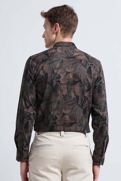 Premium Cotton-blend Digital Print Shirt Brown Red