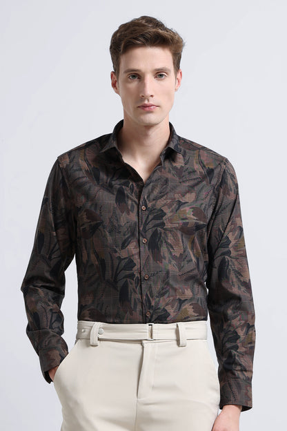 Premium Cotton-blend Digital Print Shirt Brown Red