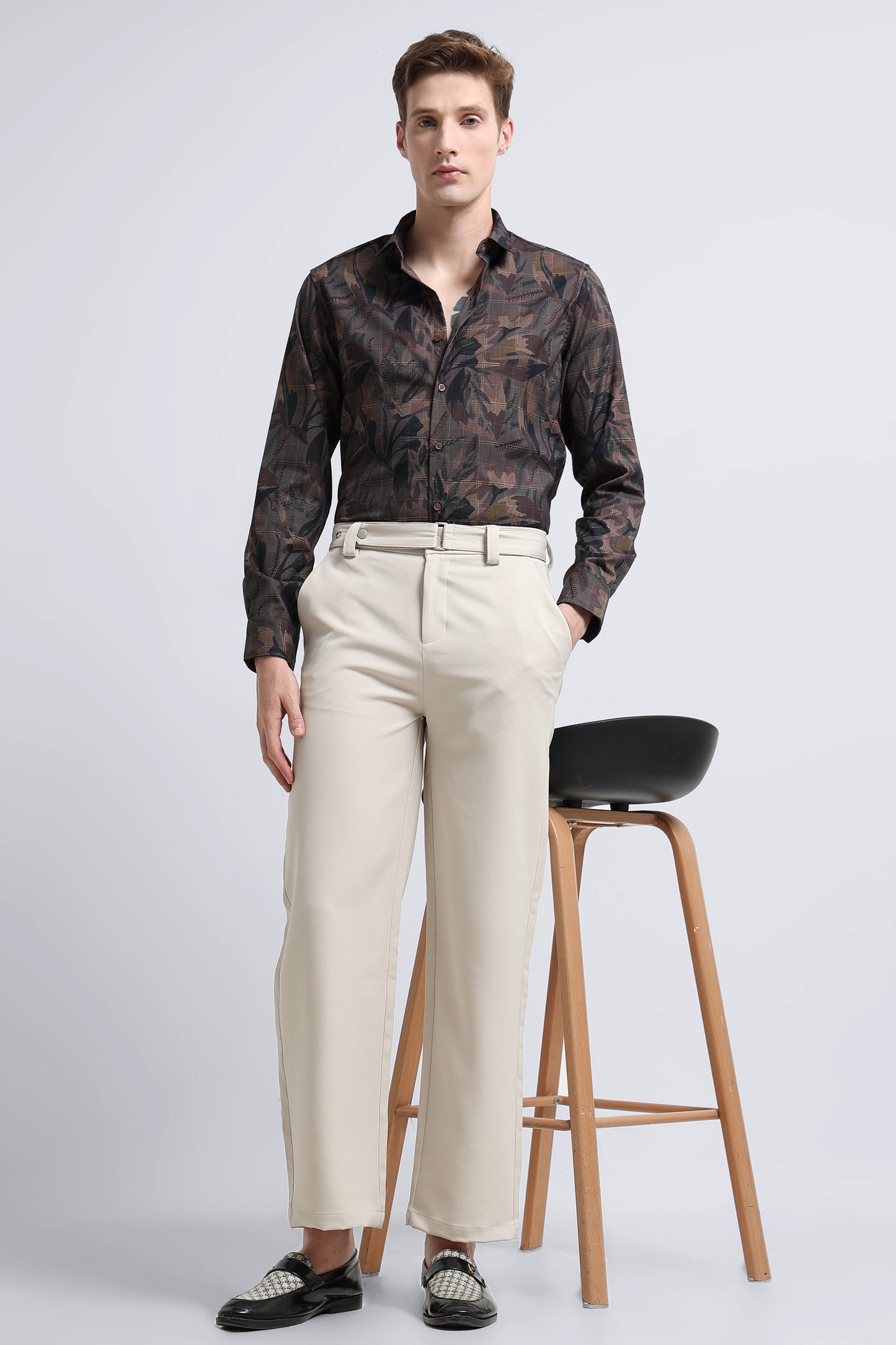 Premium Cotton-blend Digital Print Shirt Brown Red