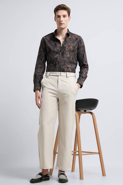 Premium Cotton-blend Digital Print Shirt Brown Red