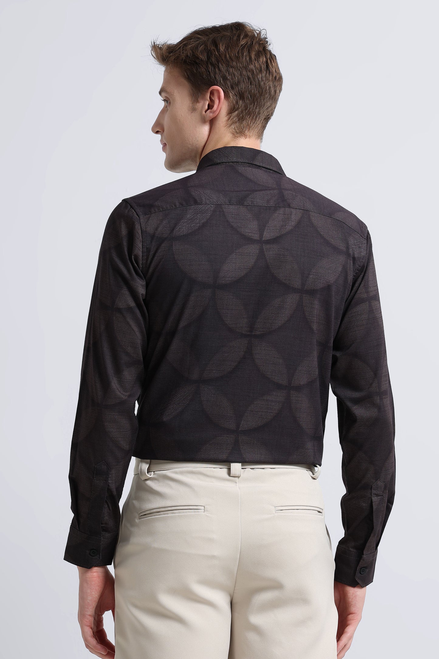 Contemporary Printed Cotton Blend Shirt Dark Brown