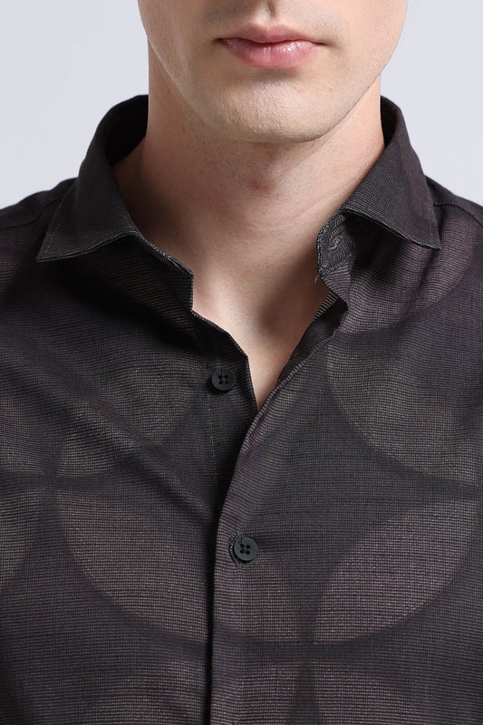Contemporary Printed Cotton Blend Shirt Dark Brown