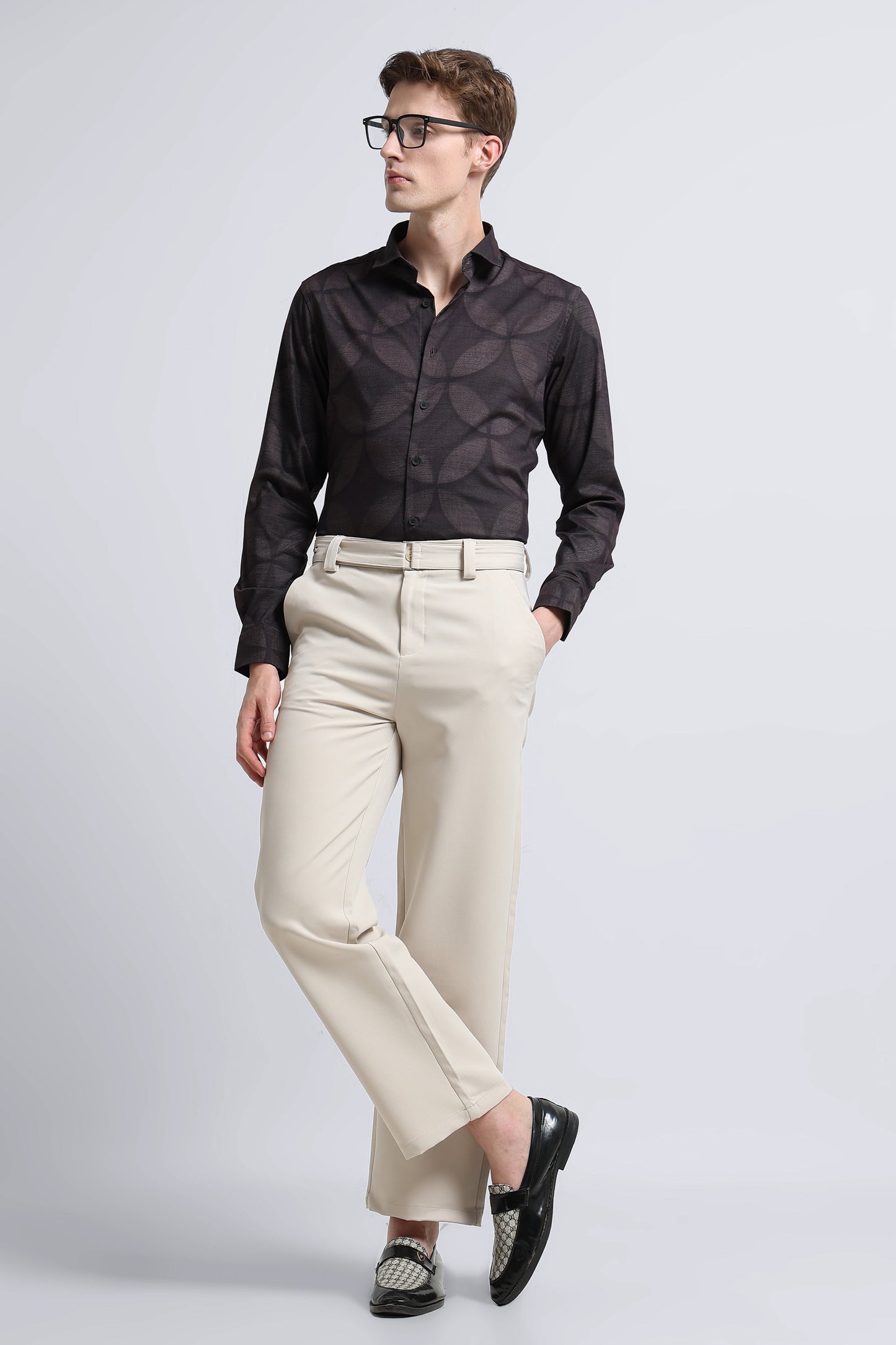 Contemporary Printed Cotton Blend Shirt Dark Brown