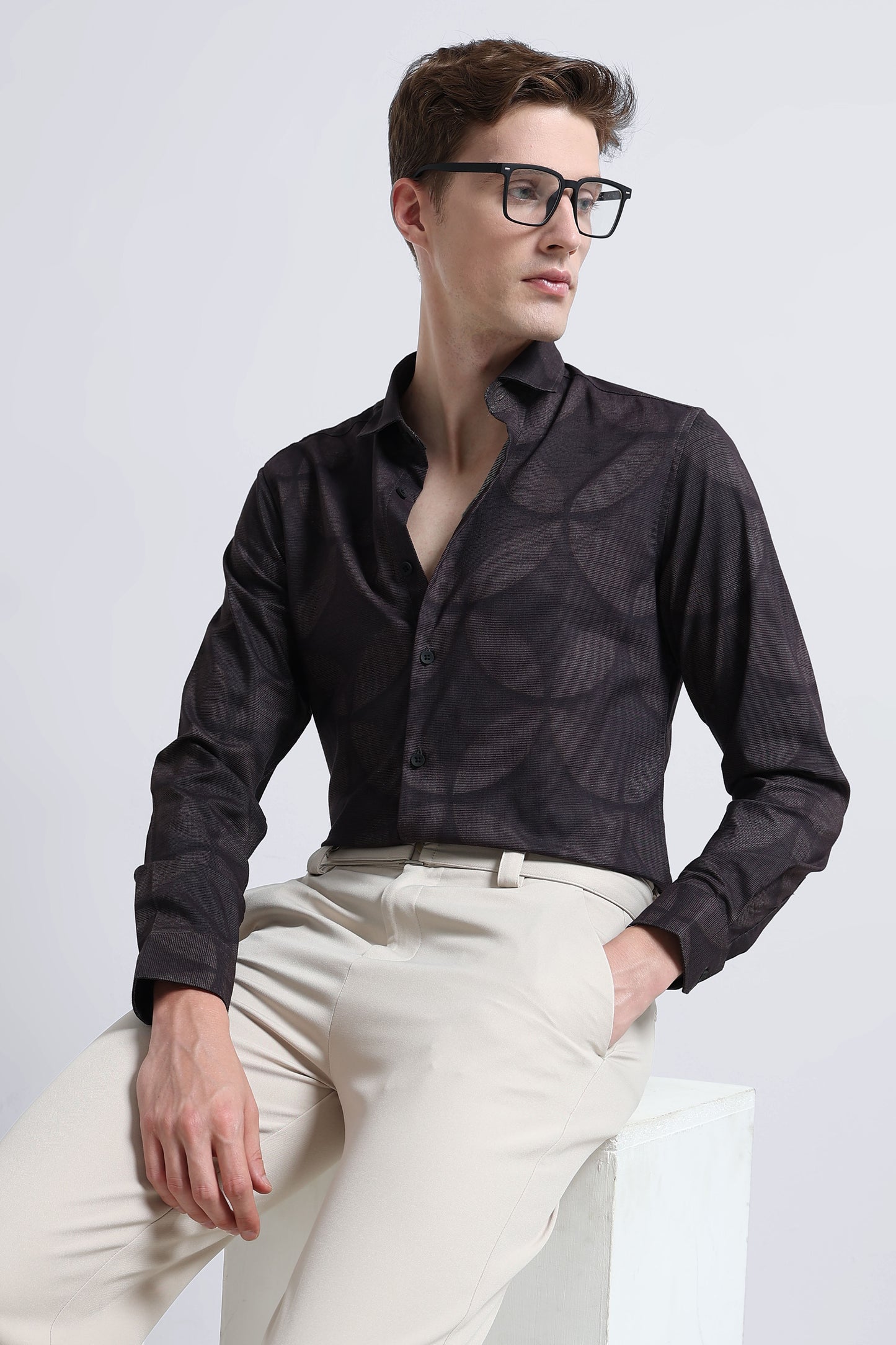 Contemporary Printed Cotton Blend Shirt Dark Brown