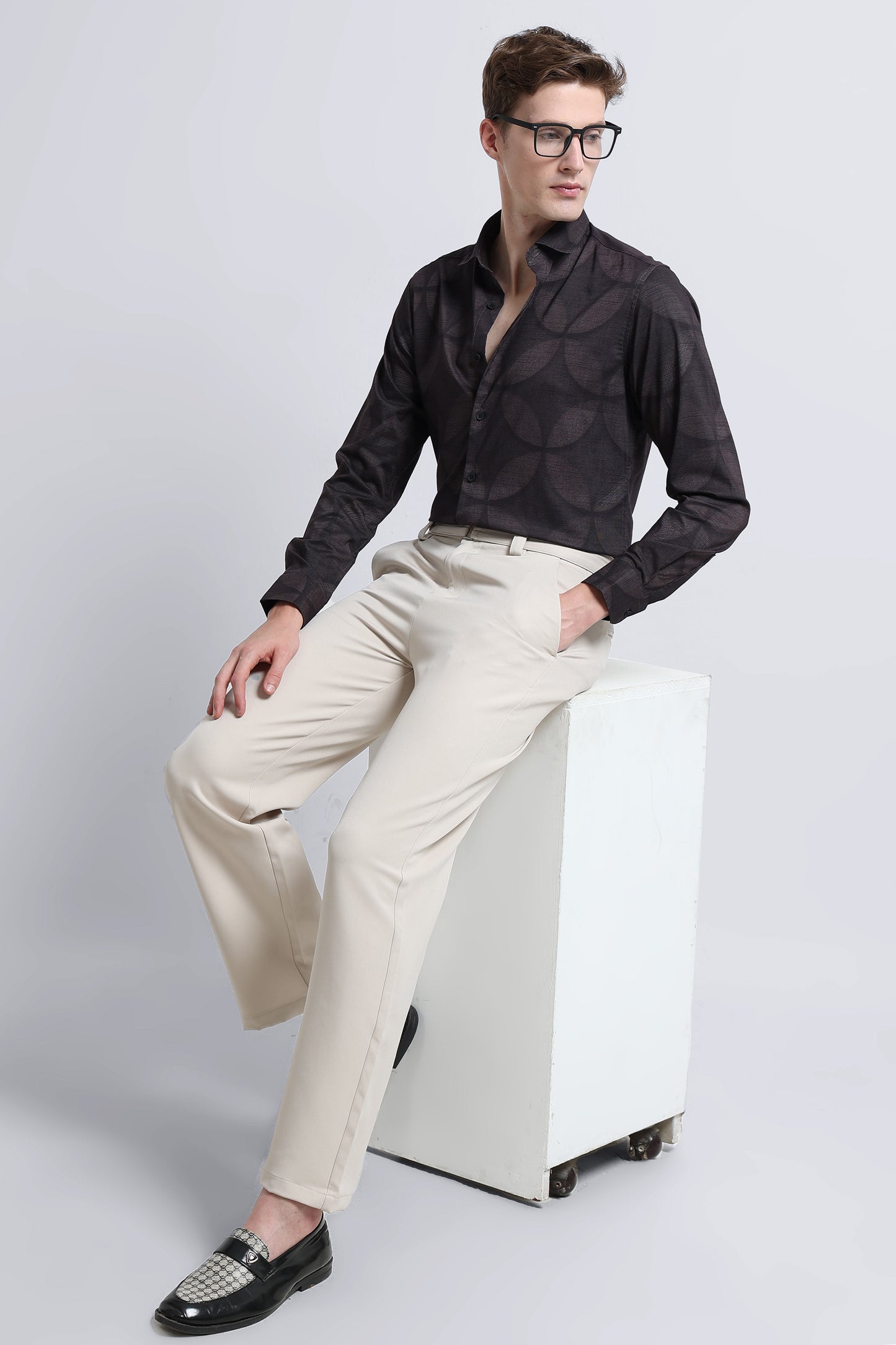 Contemporary Printed Cotton Blend Shirt Dark Brown