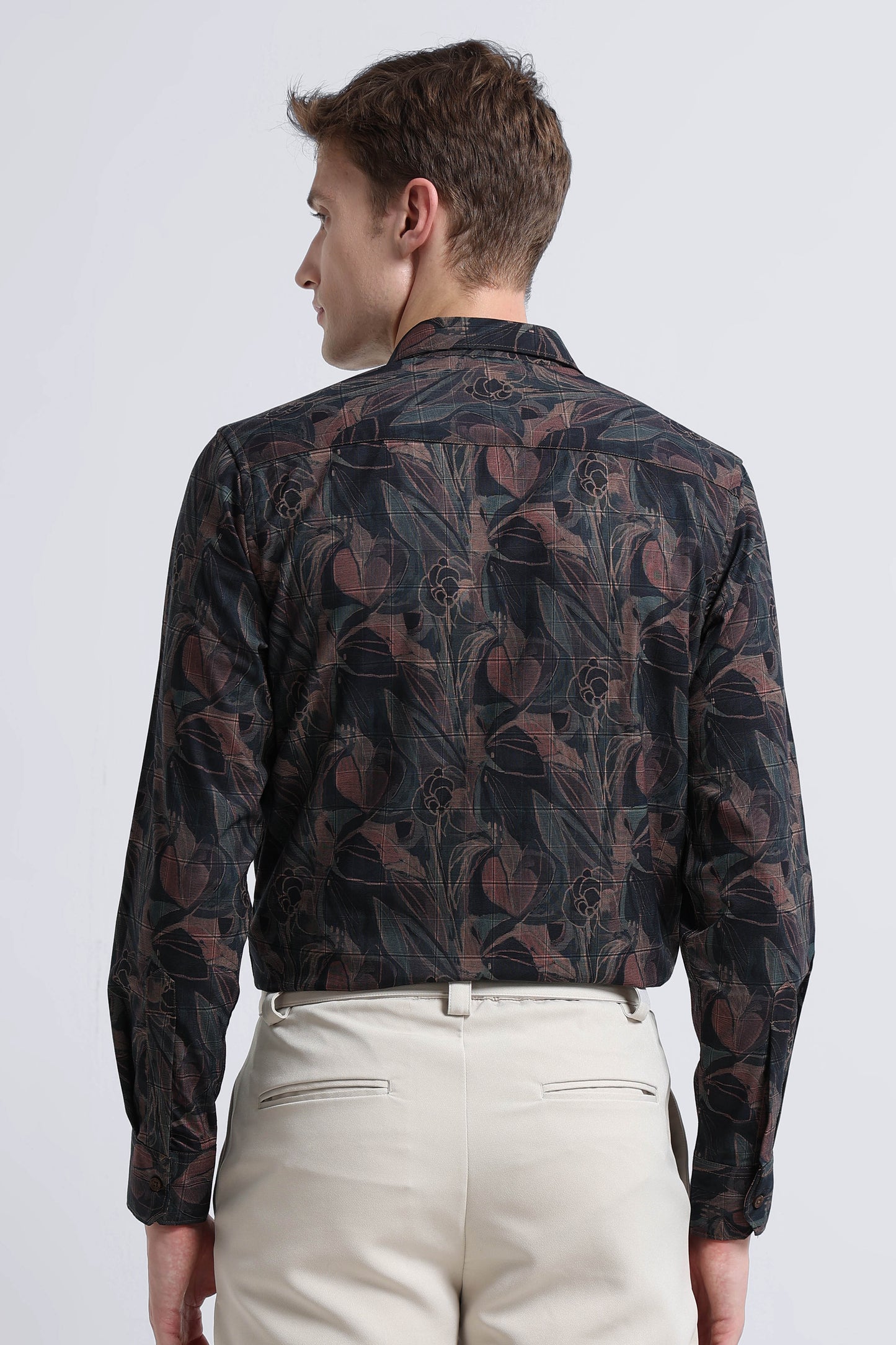 Premium Cotton-blend Digital Print Shirt Brown Black