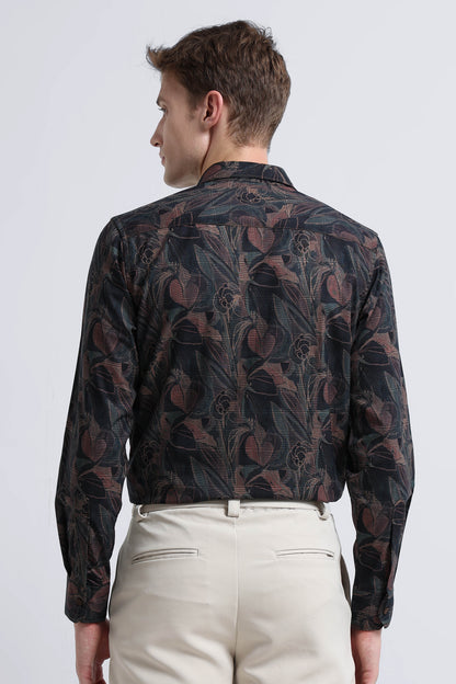 Premium Cotton-blend Digital Print Shirt Brown Black