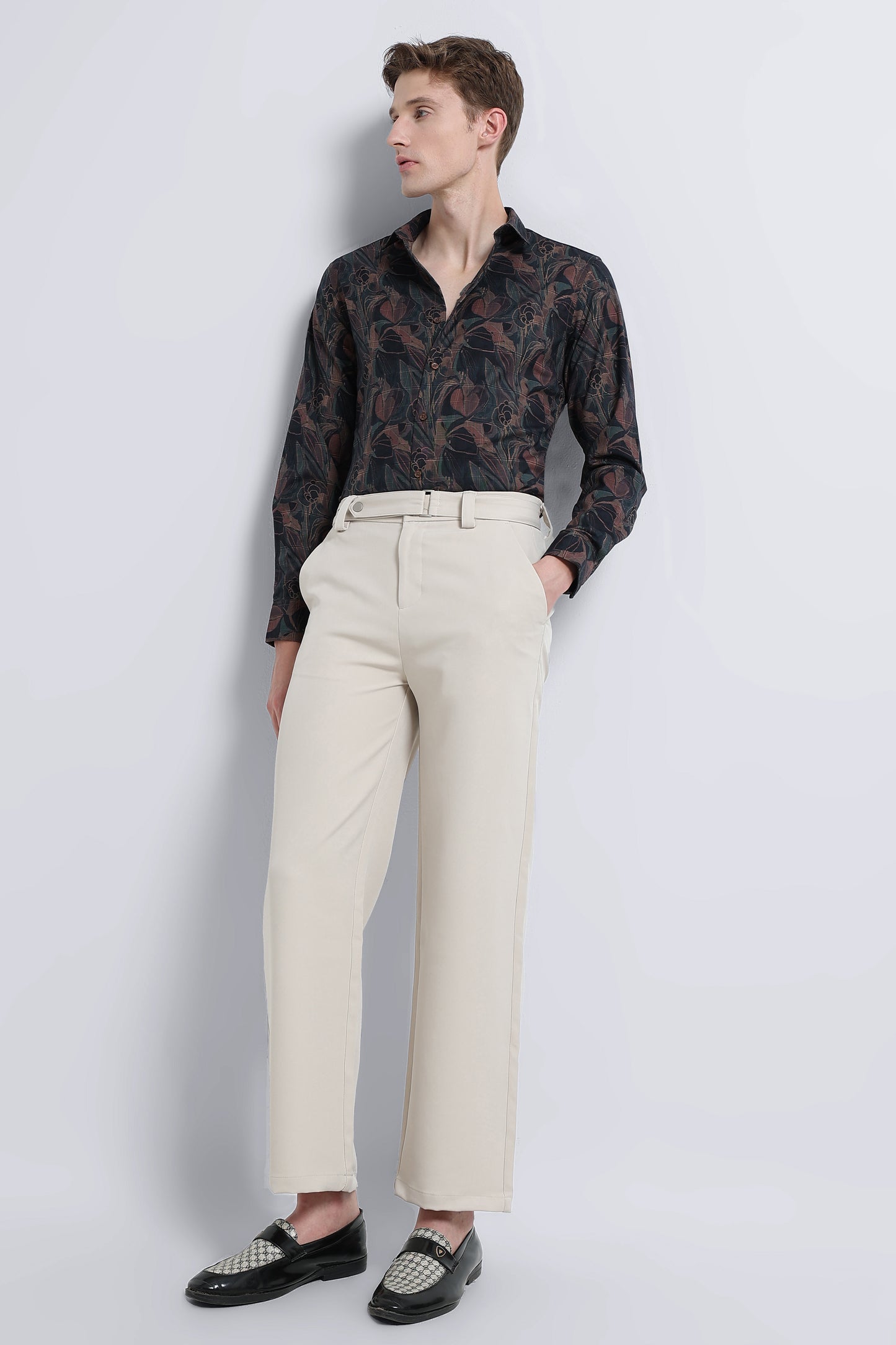 Premium Cotton-blend Digital Print Shirt Brown Black