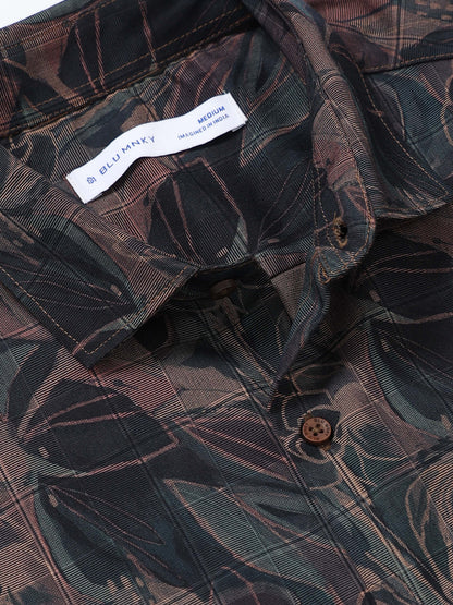 Premium Cotton-blend Digital Print Shirt Brown Black