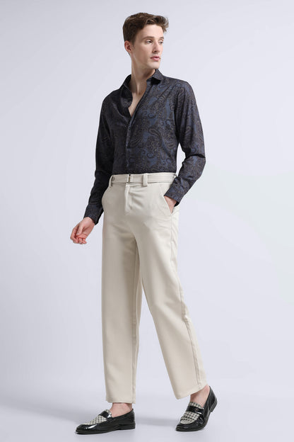 Contemporary Printed Cotton Blend Shirt Dark Blue