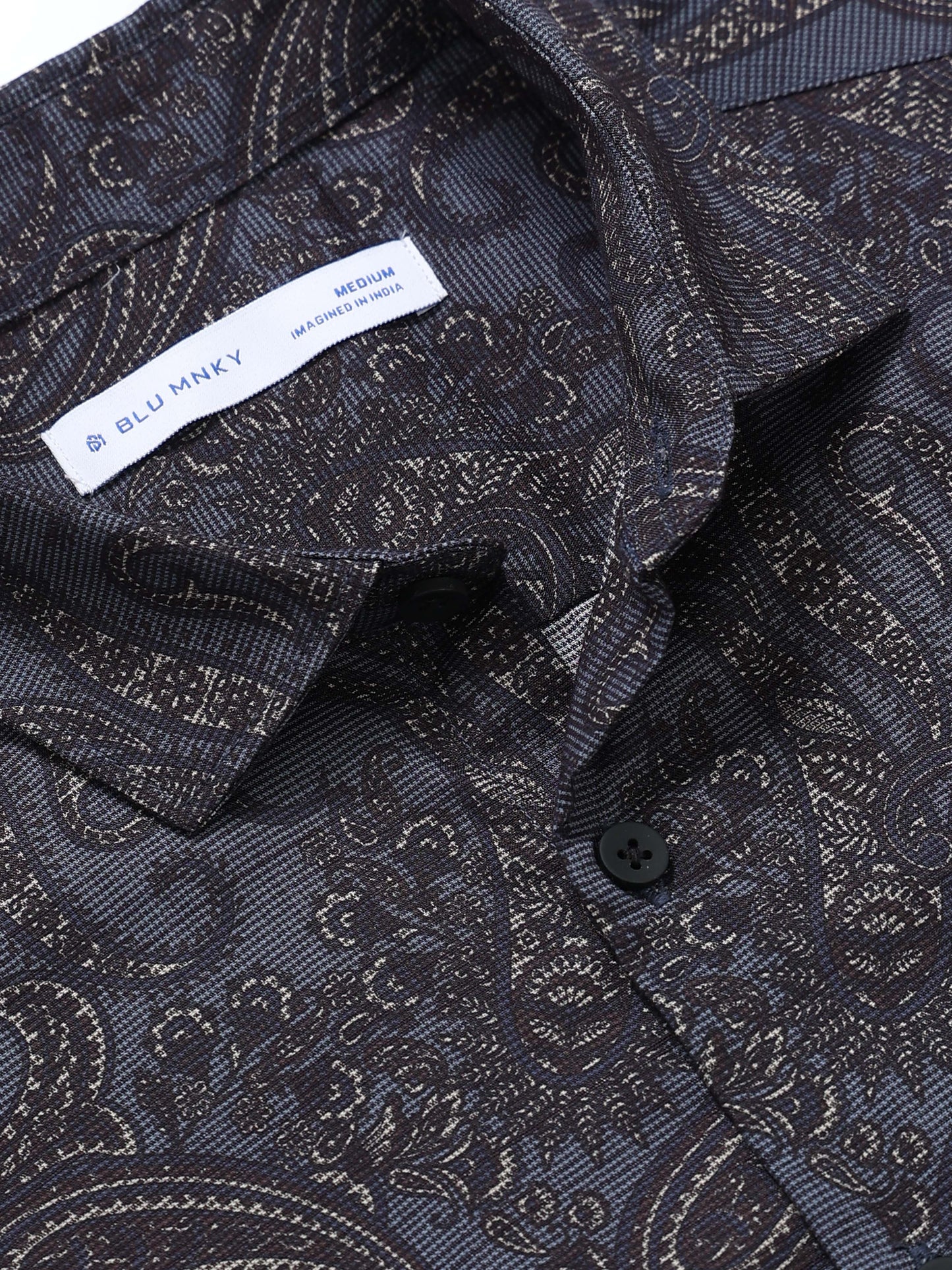 Contemporary Printed Cotton Blend Shirt Dark Blue