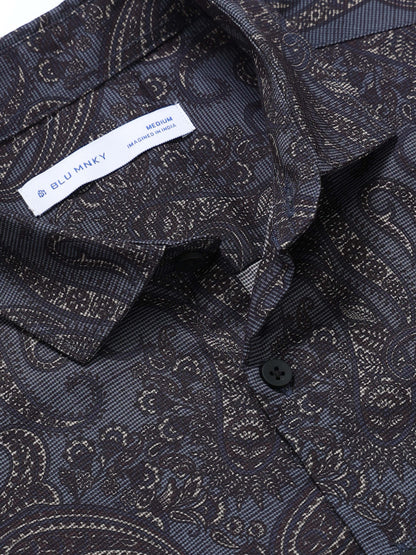 Contemporary Printed Cotton Blend Shirt Dark Blue