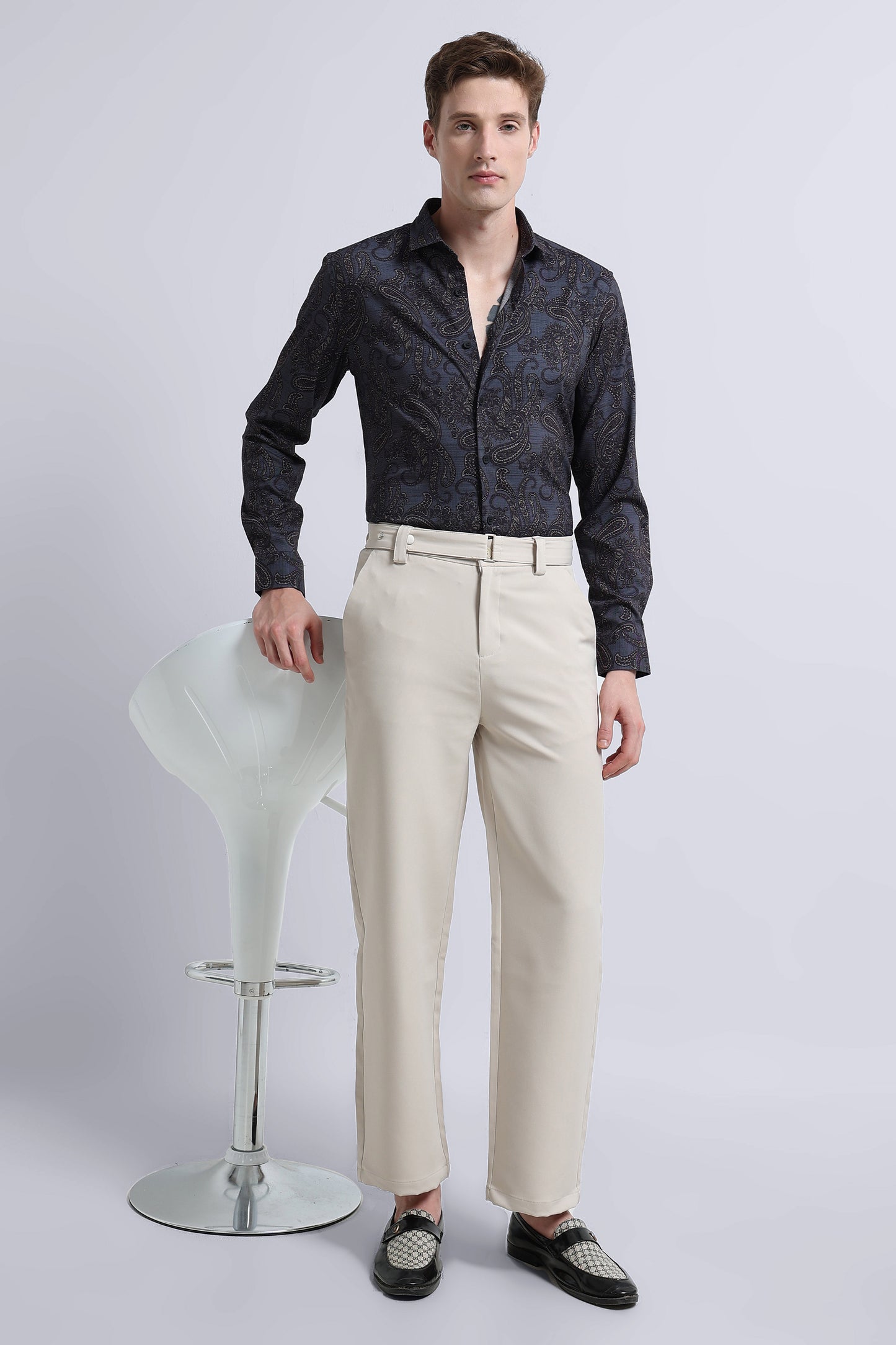 Contemporary Printed Cotton Blend Shirt Dark Blue