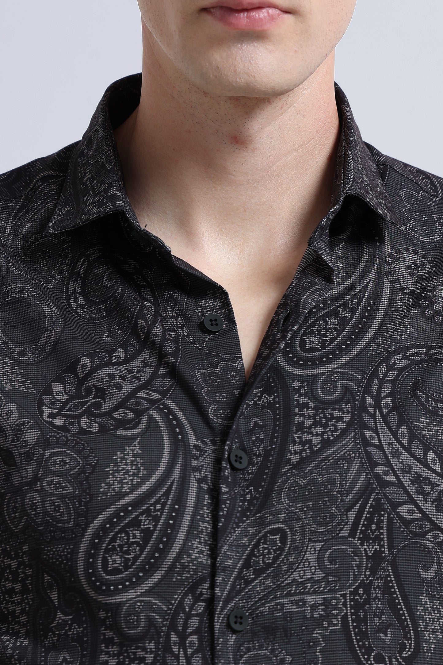 Contemporary Printed Cotton Blend Shirt Dark Green Black