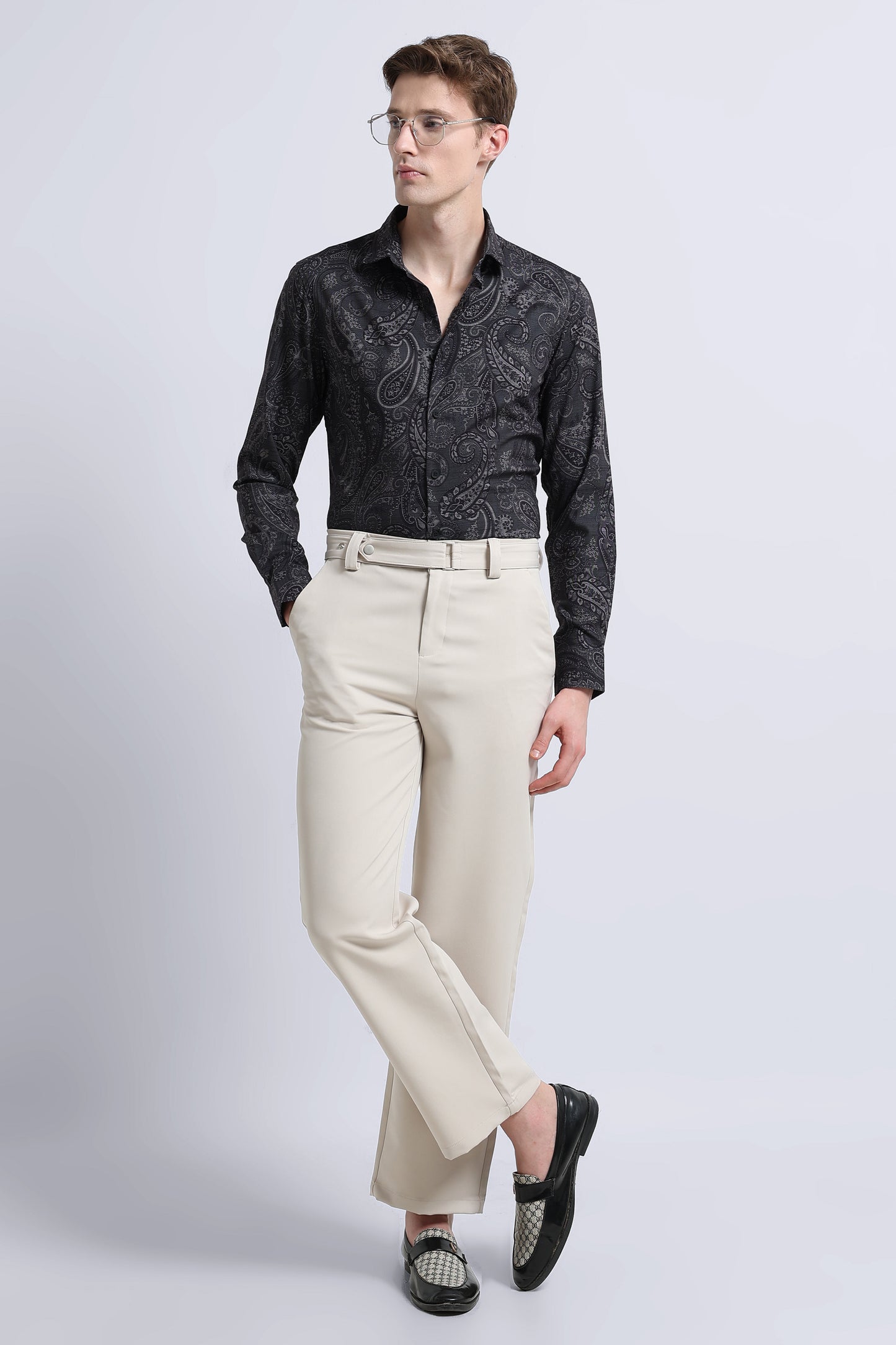 Contemporary Printed Cotton Blend Shirt Dark Green Black