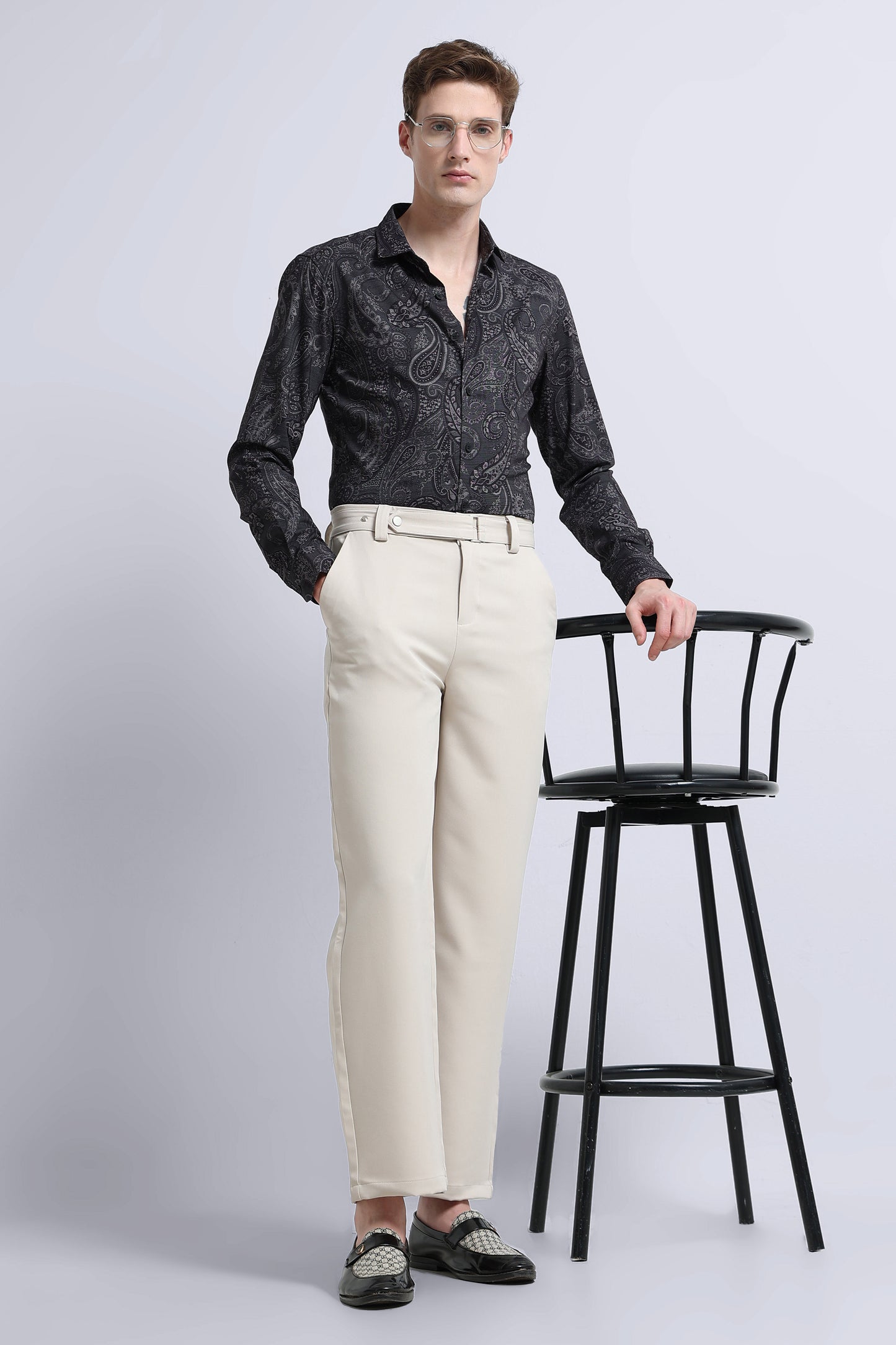 Contemporary Printed Cotton Blend Shirt Dark Green Black