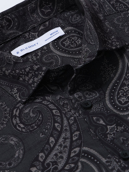 Contemporary Printed Cotton Blend Shirt Dark Green Black