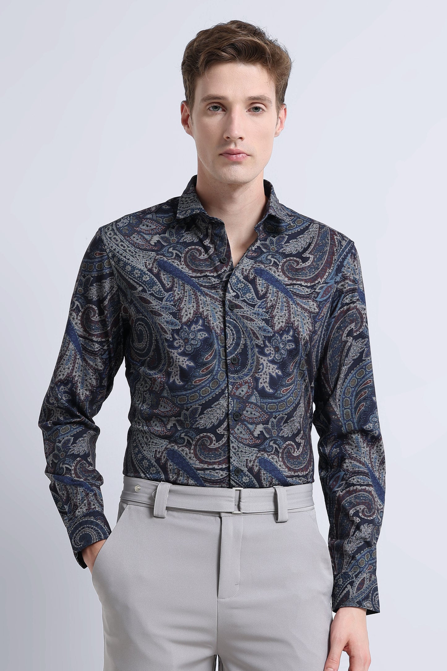 Contemporary Printed Cotton Blend Shirt Navy