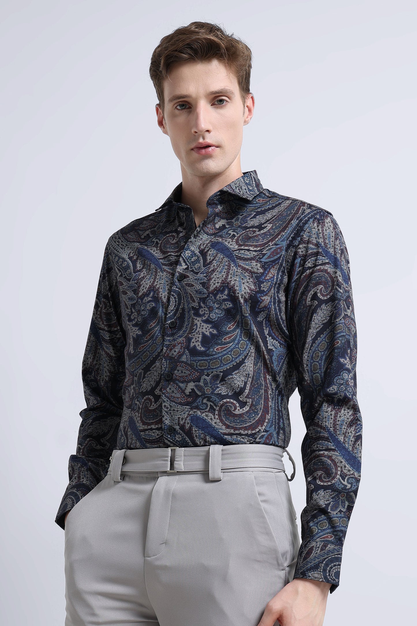 Contemporary Printed Cotton Blend Shirt Navy