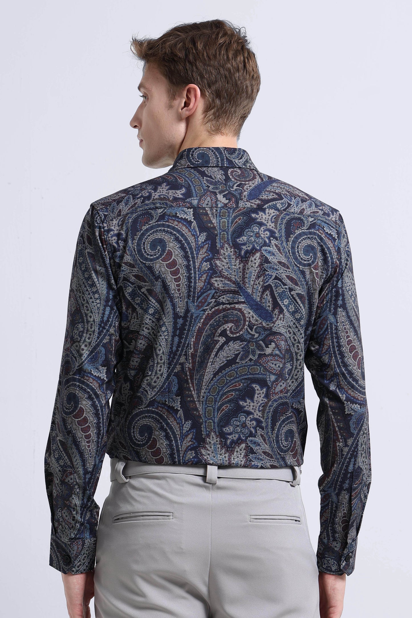 Contemporary Printed Cotton Blend Shirt Navy