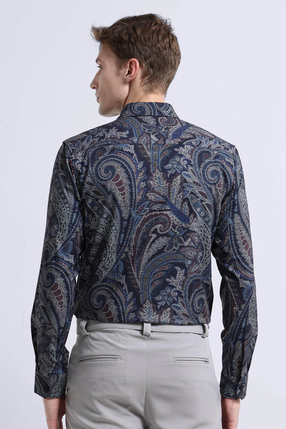 Contemporary Printed Cotton Blend Shirt Navy