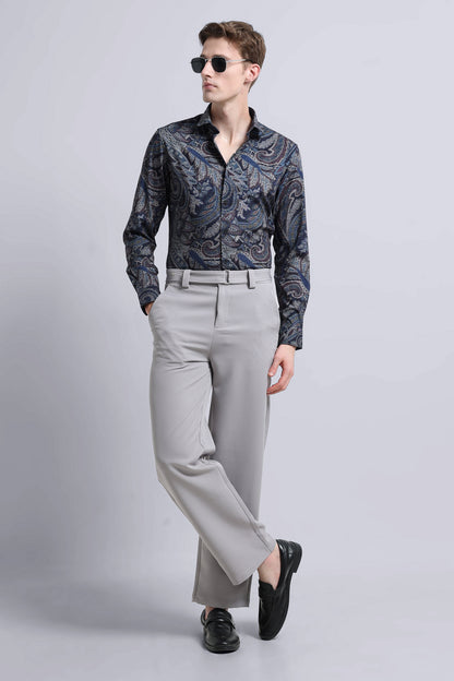 Contemporary Printed Cotton Blend Shirt Navy
