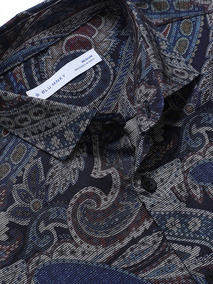 Contemporary Printed Cotton Blend Shirt Navy