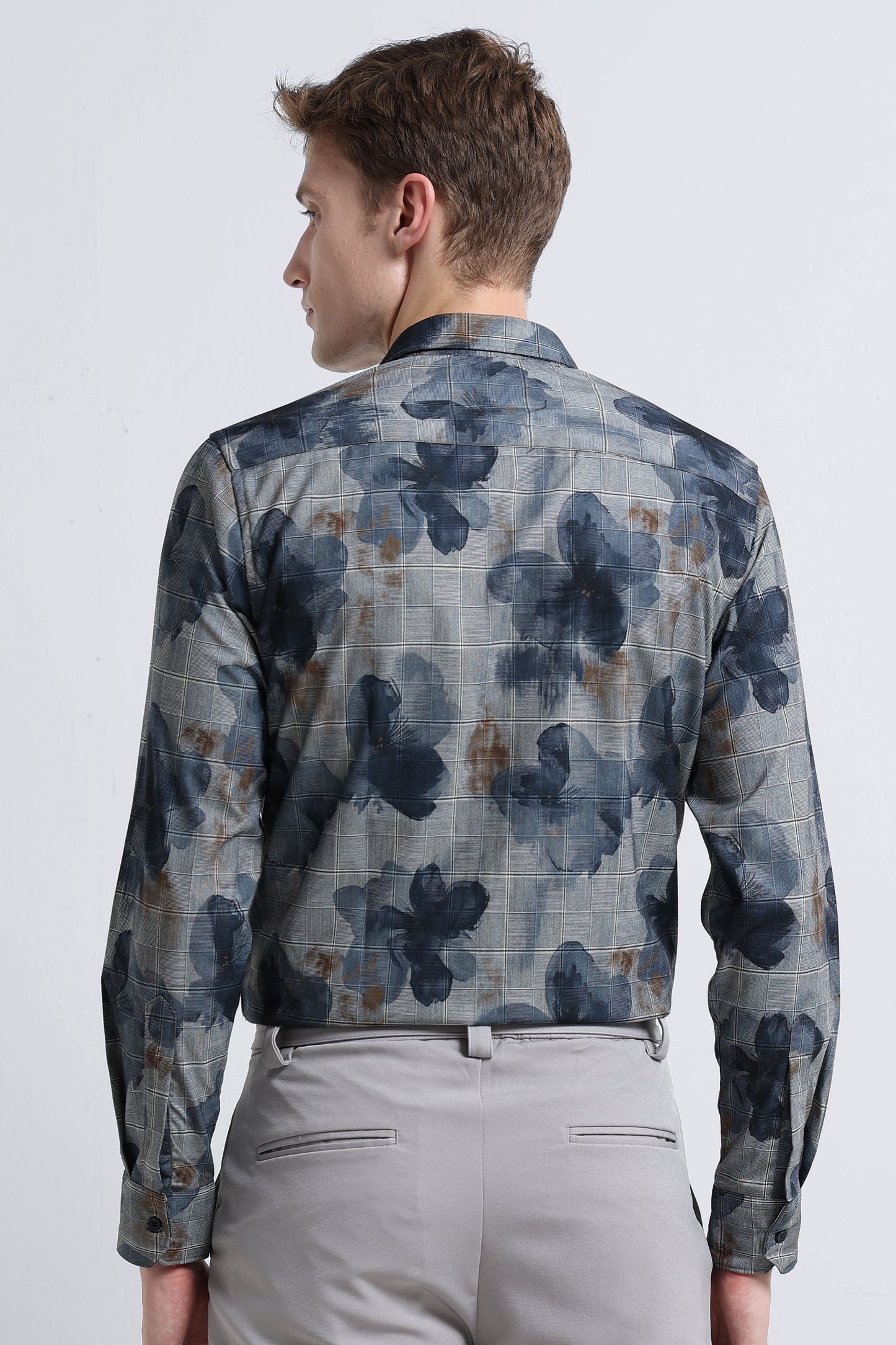 Premium Cotton-blend Digital Print Shirt Light Grey