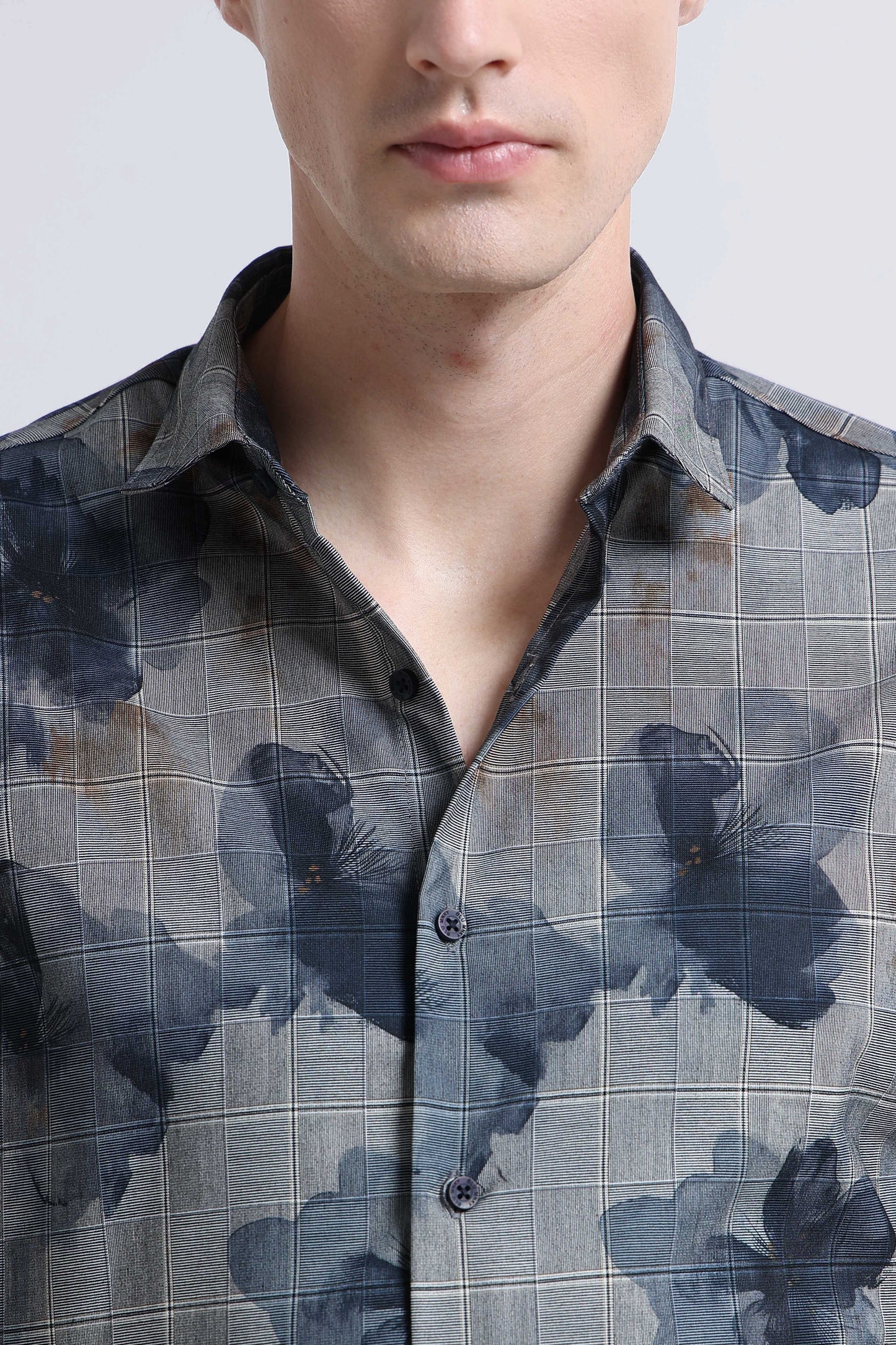 Premium Cotton-blend Digital Print Shirt Light Grey