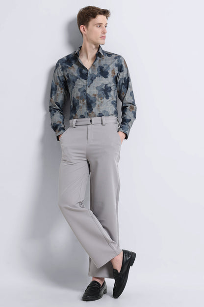 Premium Cotton-blend Digital Print Shirt Light Grey