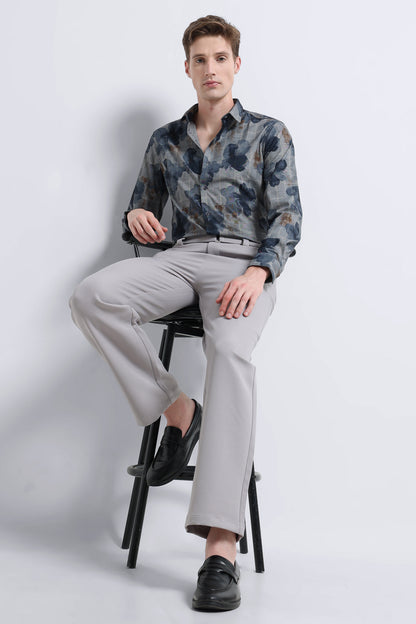 Premium Cotton-blend Digital Print Shirt Light Grey