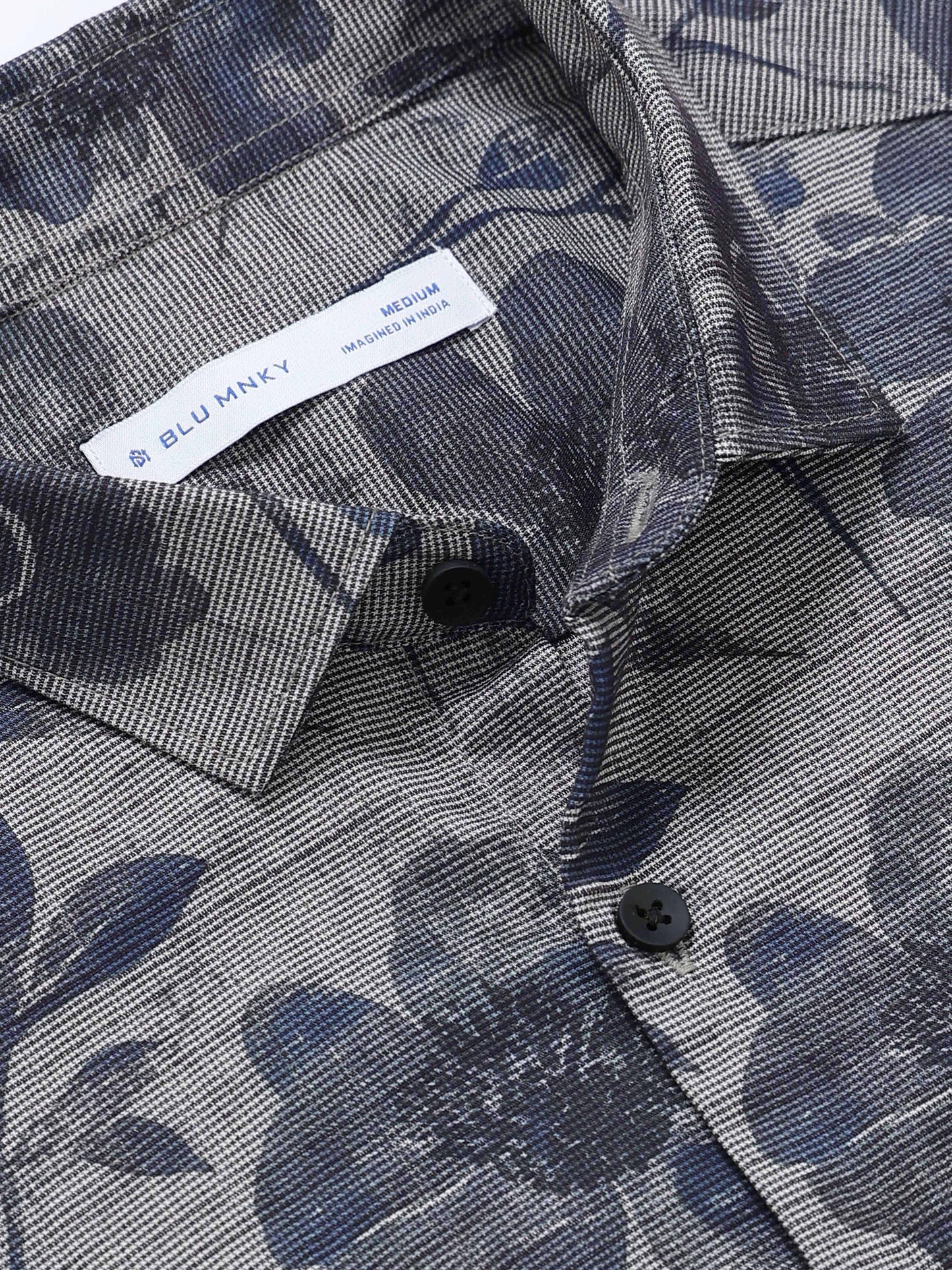 Contemporary Printed Cotton Blend Shirt Grey Blue