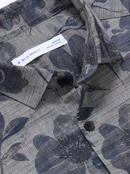 Contemporary Printed Cotton Blend Shirt Grey Blue