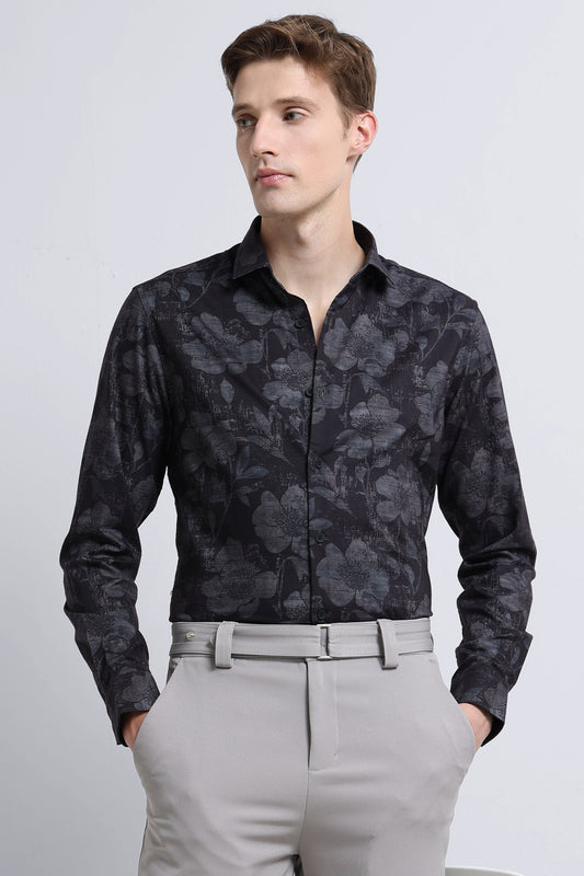 Contemporary Printed Cotton Blend Shirt Black Grey