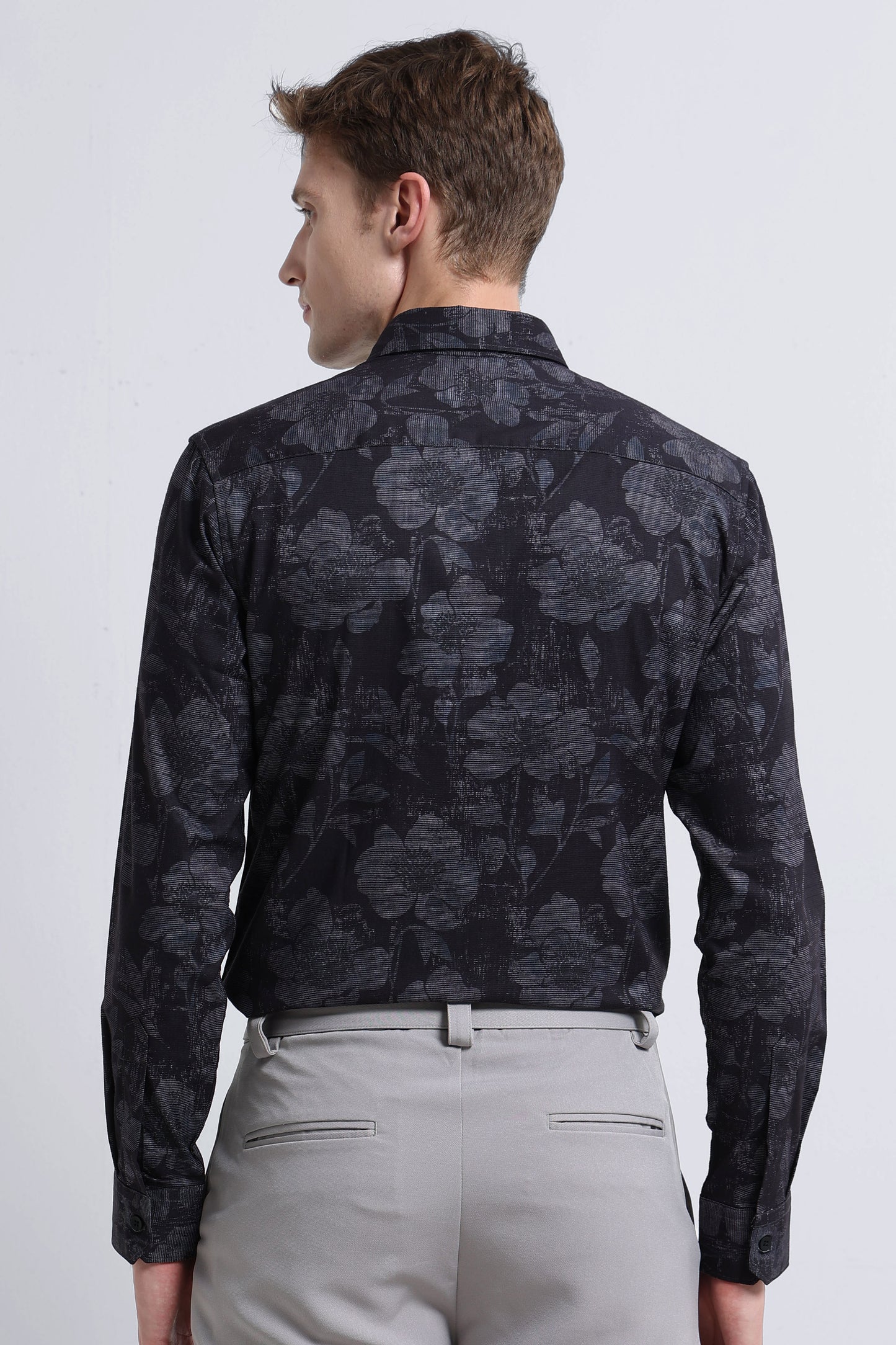 Contemporary Printed Cotton Blend Shirt Black Grey