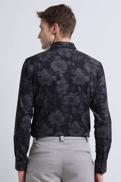 Contemporary Printed Cotton Blend Shirt Black Grey