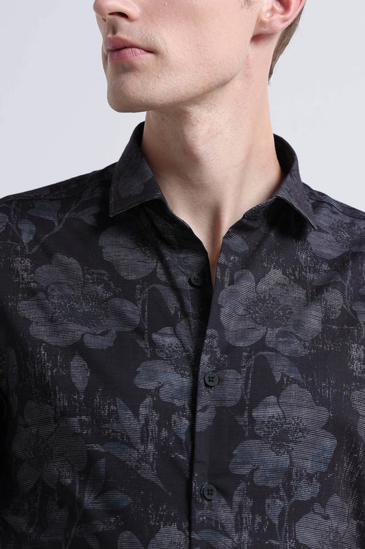 Contemporary Printed Cotton Blend Shirt Black Grey