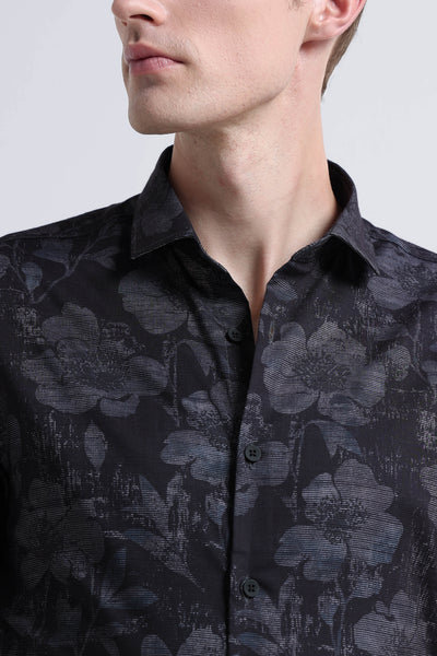 Contemporary Printed Cotton Blend Shirt Black Grey