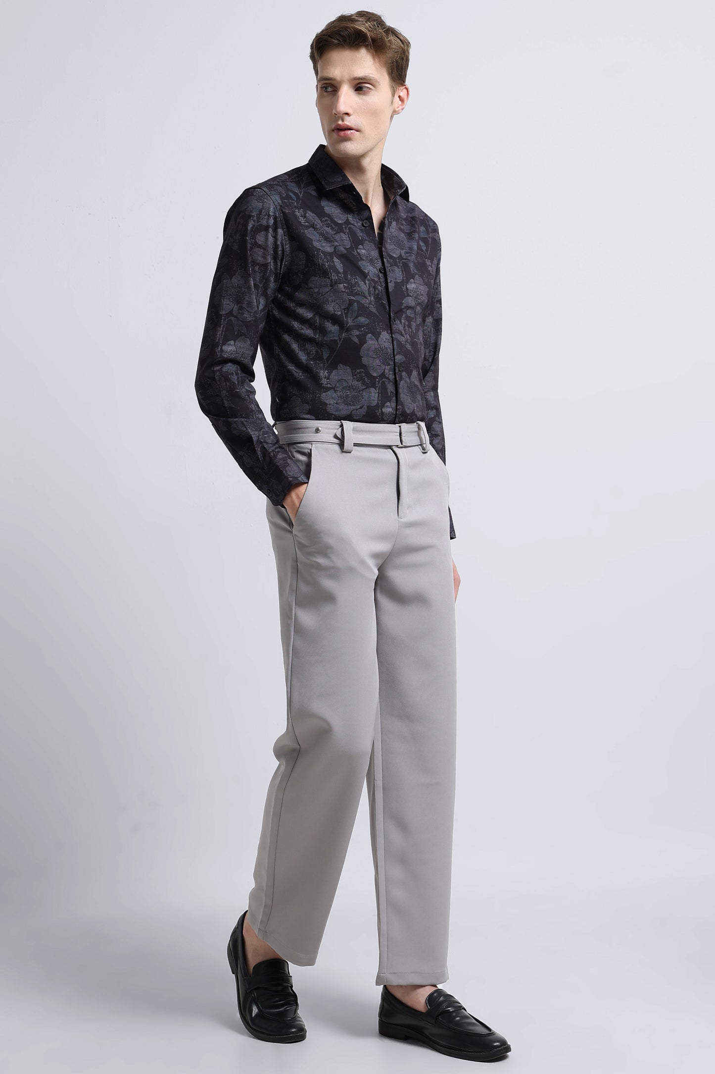 Contemporary Printed Cotton Blend Shirt Black Grey