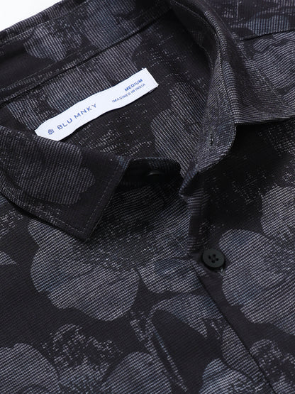 Contemporary Printed Cotton Blend Shirt Black Grey