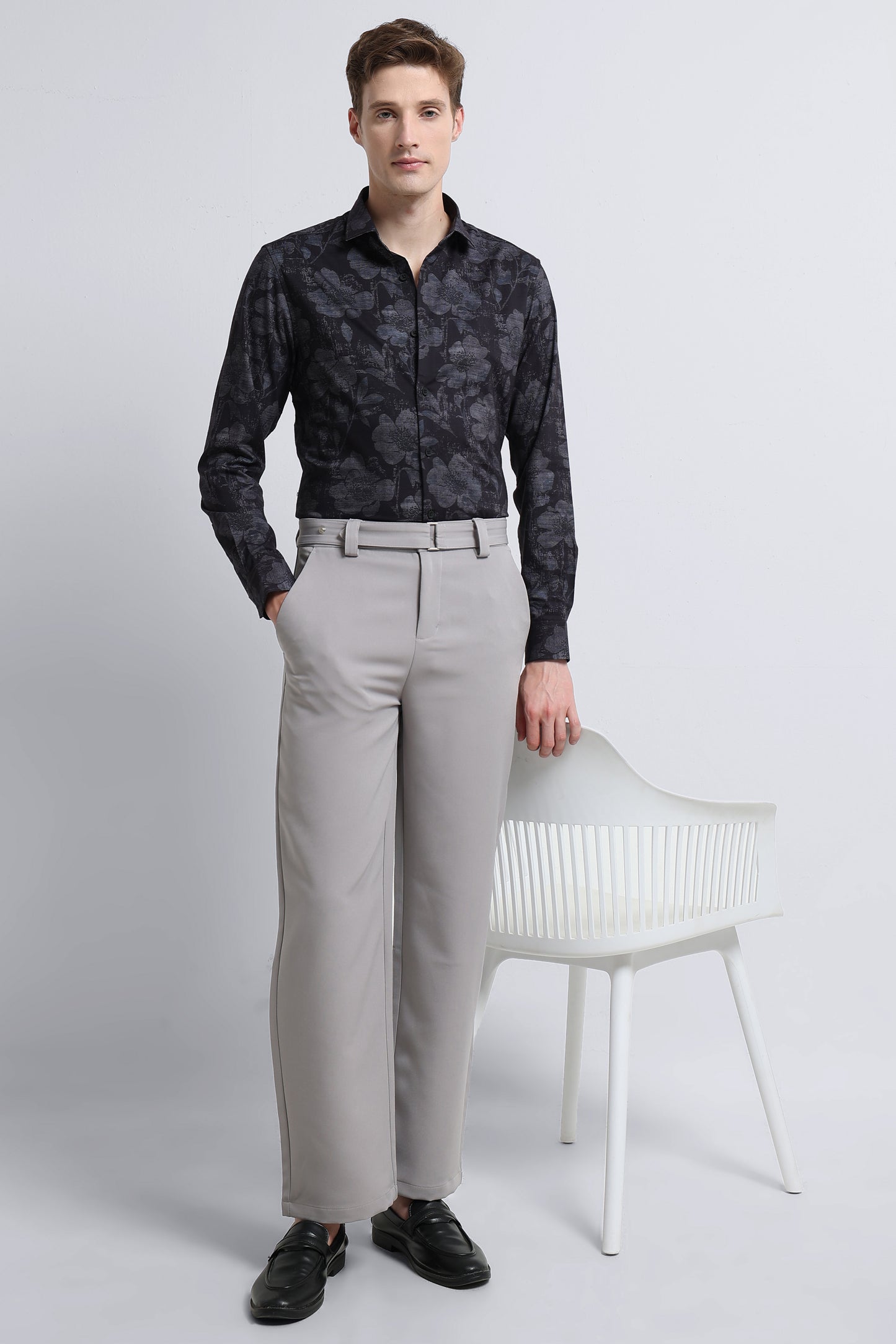 Contemporary Printed Cotton Blend Shirt Black Grey