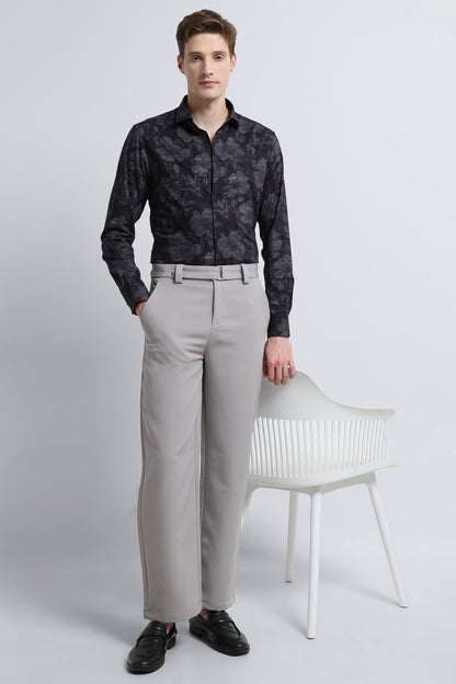 Contemporary Printed Cotton Blend Shirt Black Grey