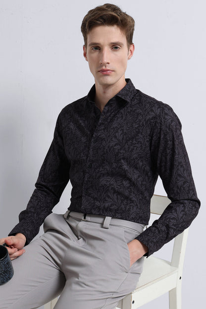 Contemporary Printed Cotton Blend Shirt Grey Black